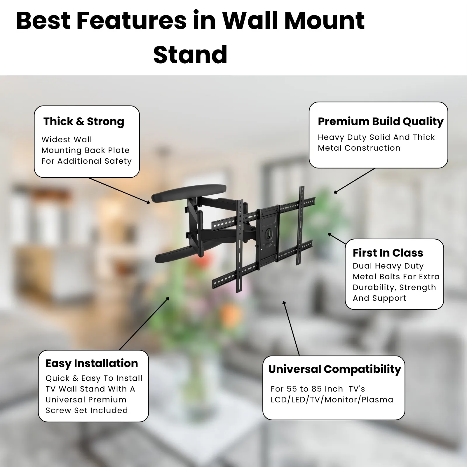 LED Wall Mount Kit 55" To 85" | Full Motion Cantilever | Movable and Adjustable view 5